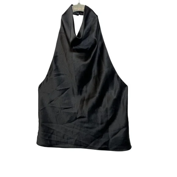 Zara Black Satin Halter Top Draped Cowl Neck Backless Party Blouse Medium - Picture 11 of 14